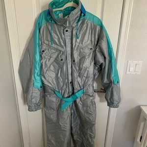 Vintage All-In-One Ski Suit - Large Grey Polyamide